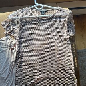 Rachel Zoe Metallic Mesh Short Sleeve Tee in Rose Gold